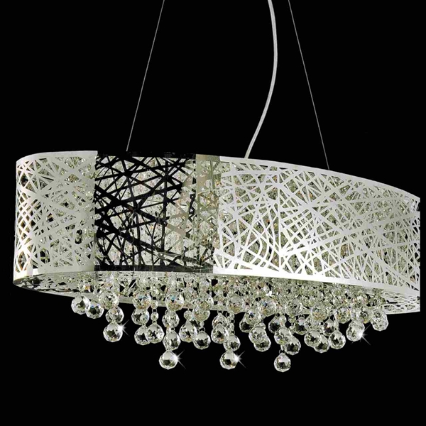 Brizzo Lighting S 32 Web Modern Laser Cut Drum Shade Crystal 32 Web Modern Laser Cut Drum Shade Crystal Oval Pendant Chandelier Stainless Steel 8 Lights