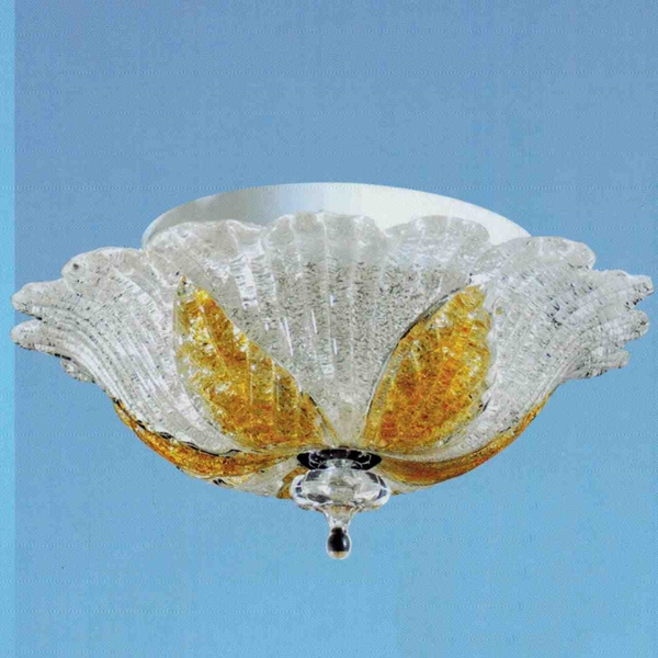 Picture of 12" Leaf Flush Mount Small Round Ceiling Melted Glass Chandelier 2 Lights