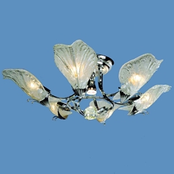Picture of 30" Leaf Flush Mount Small Round Ceiling Melted Glass Chandelier Gold / Chrome 6+1 Lights