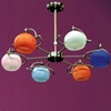 Picture of 28" Vibrante Modern Round Kids Chandelier Brushed Nickel White / Orange / Pink / Blue Glass 6 Lights