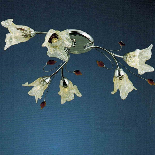 Picture of 24" Flower Transitional Clear / White Fused Glass Flush Mount Ceiling Light Chrome / Gold Finish 6 Lights