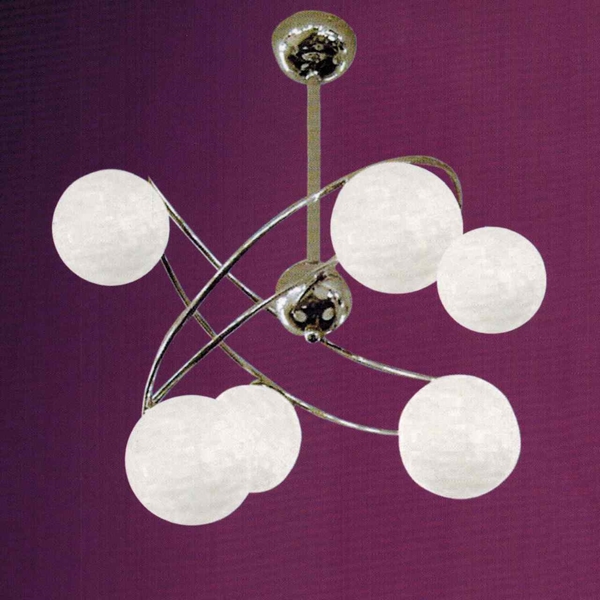 Picture of 22" Ciclo Modern Kids / Office Flush Mount Ceiling Lamp Chrome Finish White Opal Glass 6 Lights