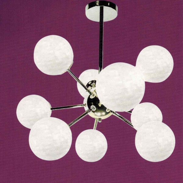 Picture of 24" Ciclo Modern Round Kids / Office Pendant Chrome Finish White Opal Glass 9 Lights