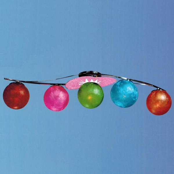 Picture of 35" Ciclo Modern Kids / Office Glass Flush Mount Ceiling Lamp Chrome and Pink Frame White / Red / Green / Blue / Orange Color 5 Lights