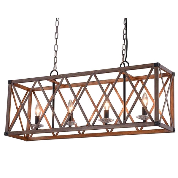 Picture of 36" 4 Light Chandelier with Wood Grain Brown Finish