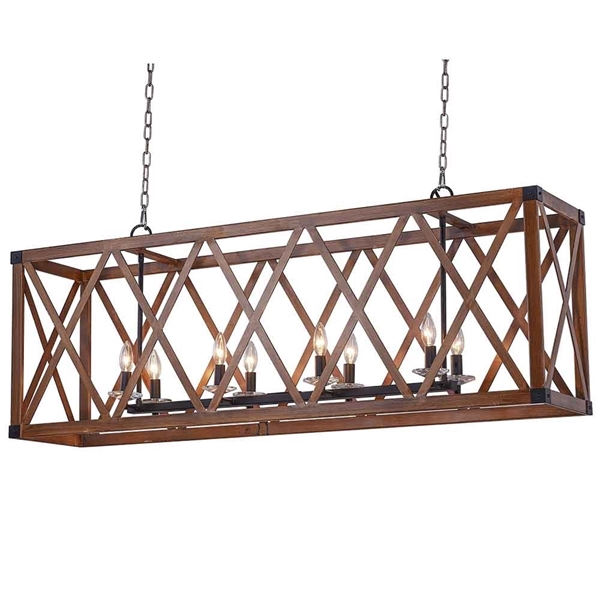 Picture of 51" 8 Light Chandelier with Wood Grain Brown Finish