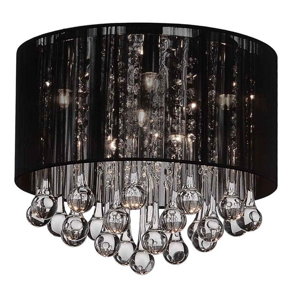 14 Gocce Modern Crystal Round Flush Mount Ceiling Lamp Polished Chrome Black String Shade 6 Lights