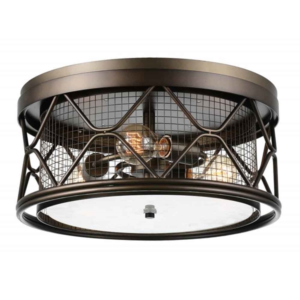 Picture of 16" 3 Light Cage Flush Mount with Light Brown finish