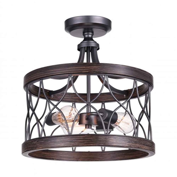 Picture of 16" 3 Light Cage Semi-Flush Mount with Gun Metal finish
