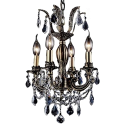 18" 4 Light Up Chandelier with Antique Brass finish