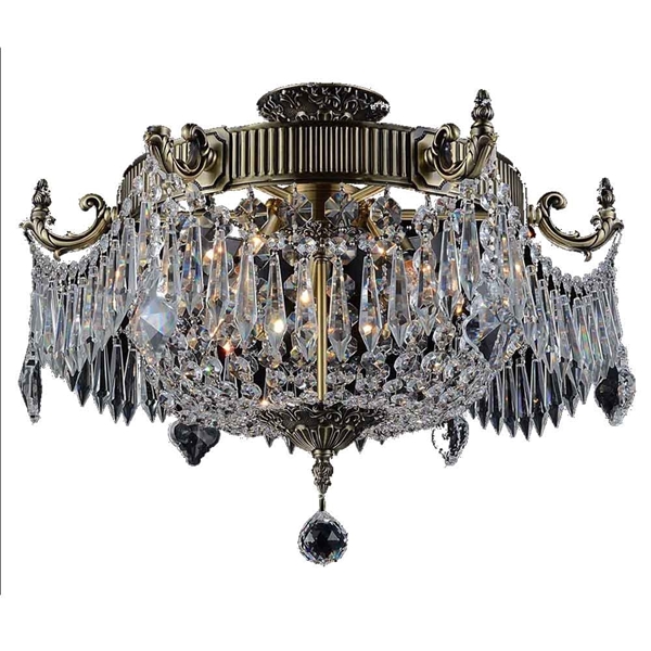 22 Caro Traditional Crystal Round Semi Flush Mount Ceiling Lamp Antique Brass 6 Lights