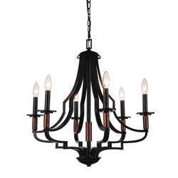 24" 6 Light Up Chandelier with Black finish