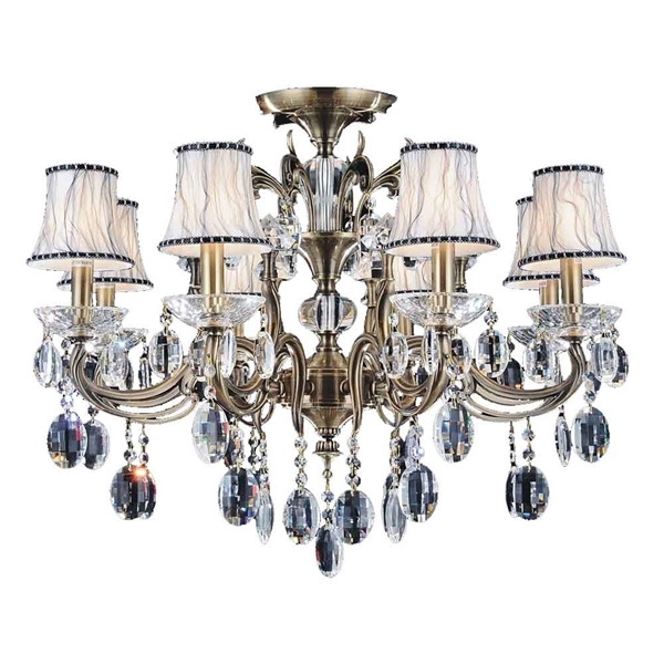 30 Ottone Traditional Candle Round Flush Mount Crystal Chandelier Antique Brass Finish 8 Lights Without Lampshades