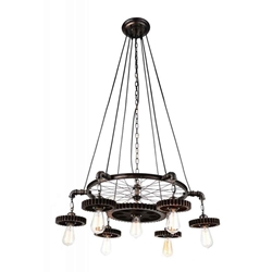 35" 7 Light Down Chandelier with Blackened Copper finish